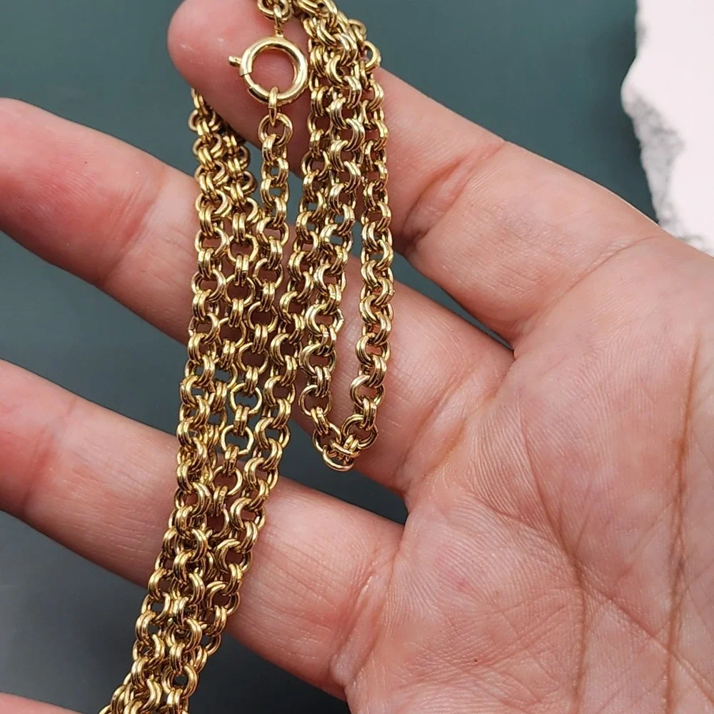 Gold Tone Double Rolo Link Chain Necklace Long Layering Statement Chunky Retro